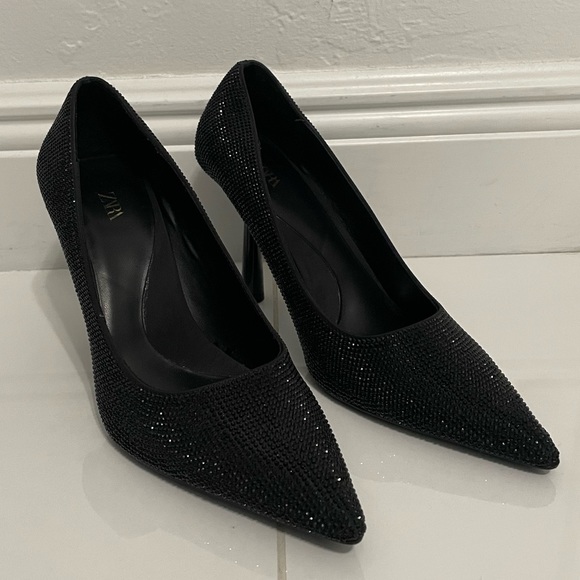 BLACK CRYSTAL PUMPS- ZARA (38) - Picture 1 of 7
